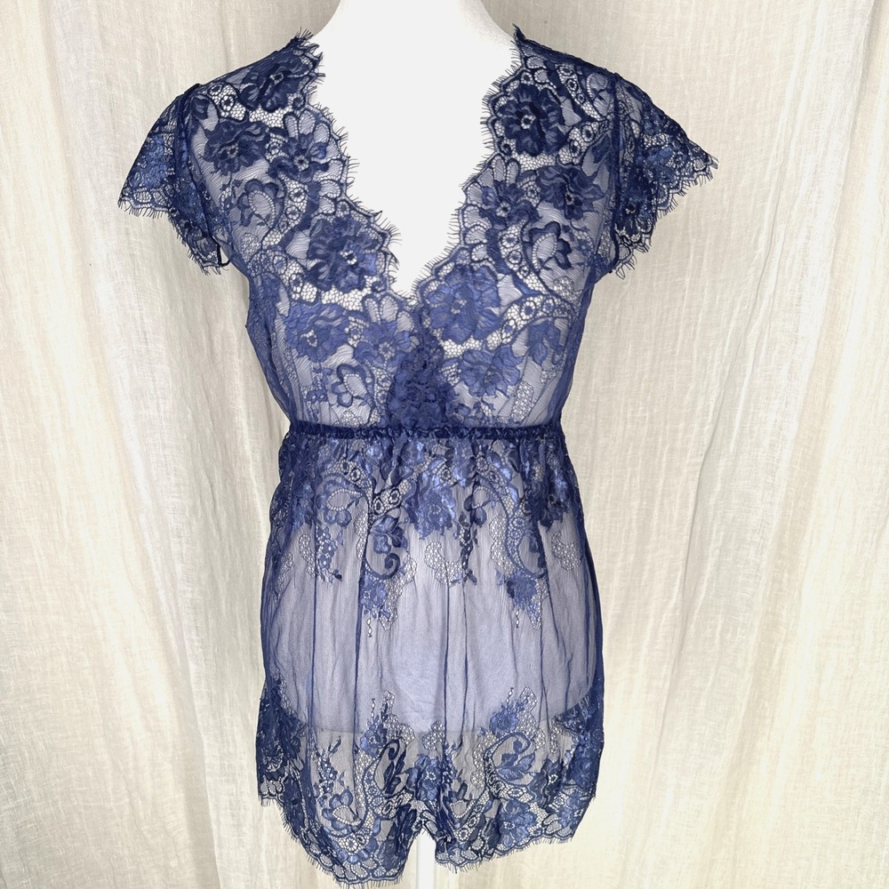Sheer Lace Layering Tunic Top S Fairy Grunge Boho Whimsigoth Indie Romantic Blue